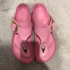 Birkenstock Pink Sandals with Gold Buckle
